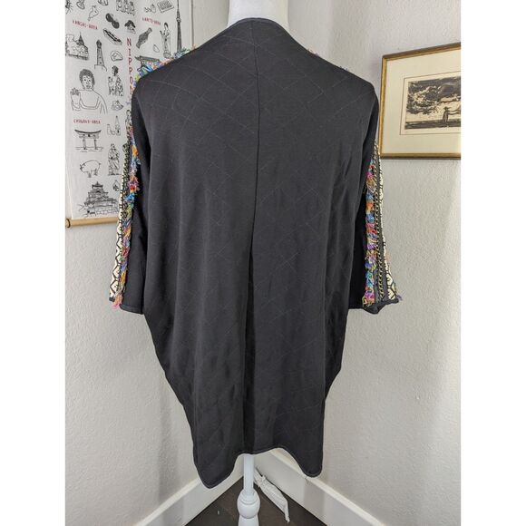 Artsy Judith March Embroidered Black Colorful Bat Wing Cardigan Womens S - Picture 4 of 10
